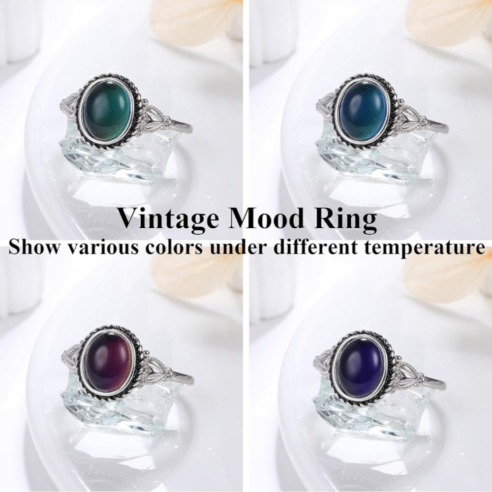 Mood Ring Size 7 Moon Stone Silvery Temperature Changing